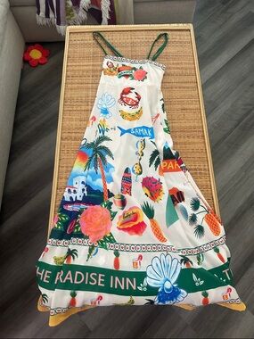 Tropical Graphic Maxi Dress with Green Straps